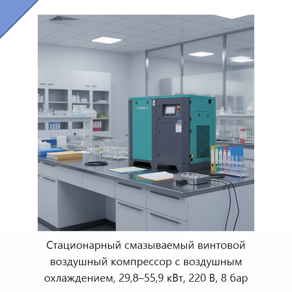 Стационарный смазываемый винтовой воздушный компрессор с воздушным охлаждением, 29,8–55,9 кВт, 220 В, 8 бар — Промышленные компрессоры