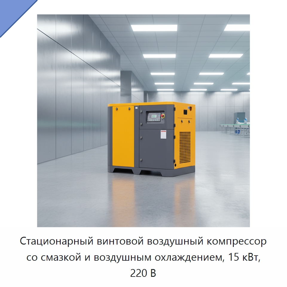 Стационарный винтовой воздушный компрессор со смазкой и воздушным охлаждением, 15 кВт, 220 В — Промышленные компрессоры