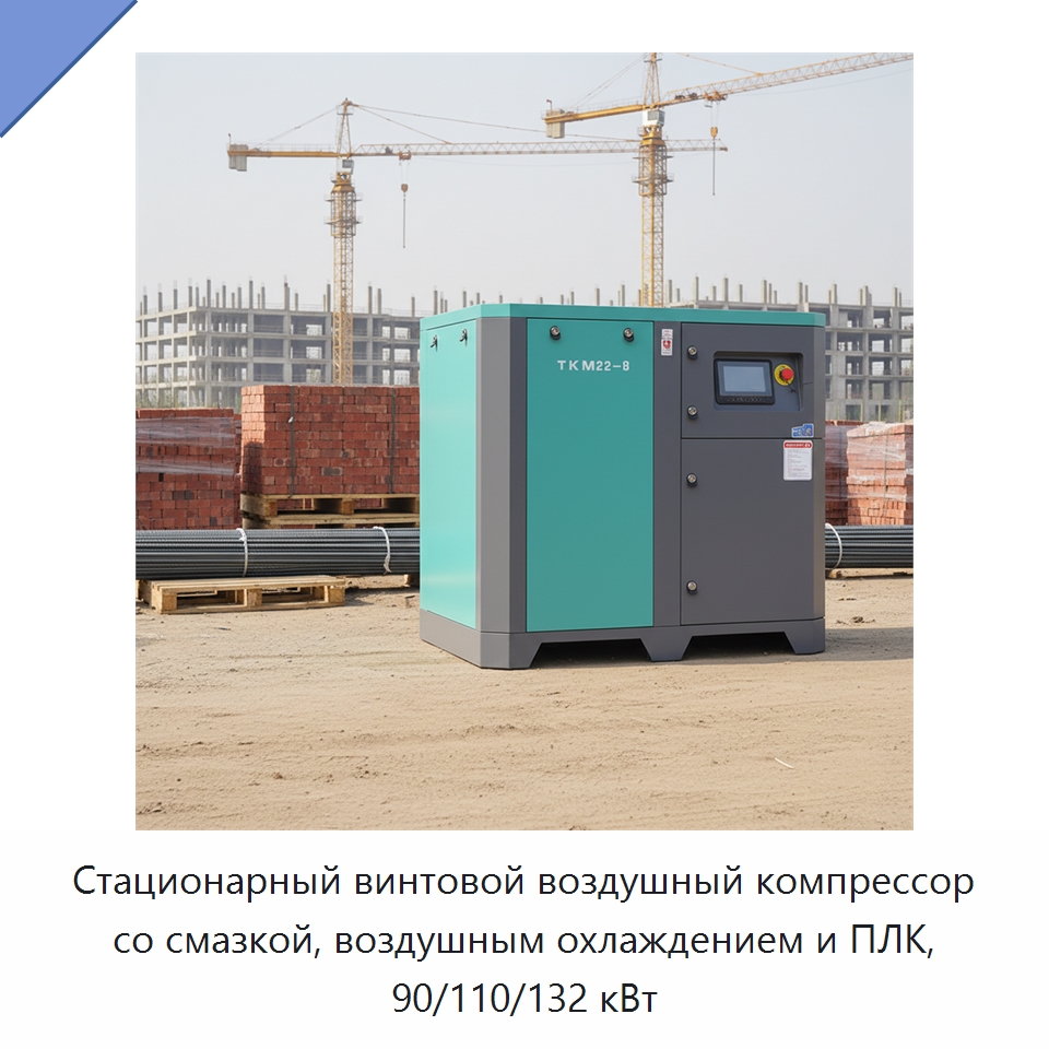 Стационарный винтовой воздушный компрессор со смазкой, воздушным охлаждением и ПЛК, 90/110/132 кВт — Промышленные компрессоры