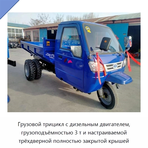 Грузовой трицикл с дизельным двигателем, грузоподъёмностью 3 т и настраиваемой трёхдверной полностью закрытой крышей