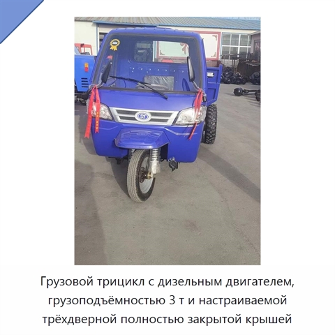 Грузовой трицикл с дизельным двигателем, грузоподъёмностью 3 т и настраиваемой трёхдверной полностью закрытой крышей