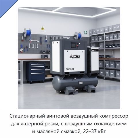 Стационарный винтовой воздушный компрессор для лазерной резки, с воздушным охлаждением и масляной смазкой, 22–37 кВт