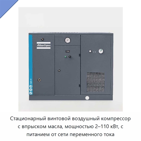 Стационарный винтовой воздушный компрессор с впрыском масла, мощностью 2–110 кВт, с питанием от сети переменного тока