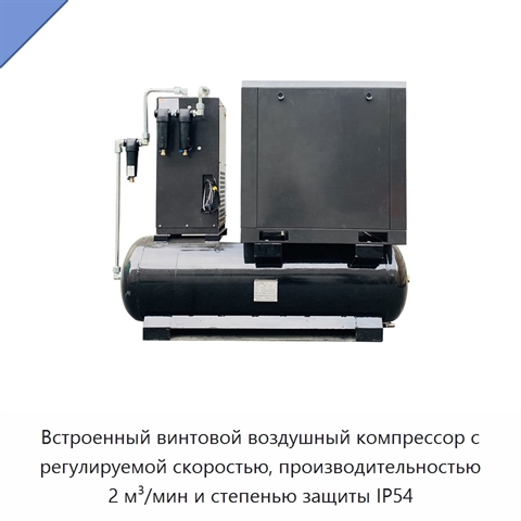 Встроенный винтовой воздушный компрессор с регулируемой скоростью, производительностью 2 м³/мин и степенью защиты IP54