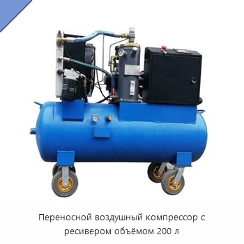 Переносной воздушный компрессор с ресивером объёмом 200 л