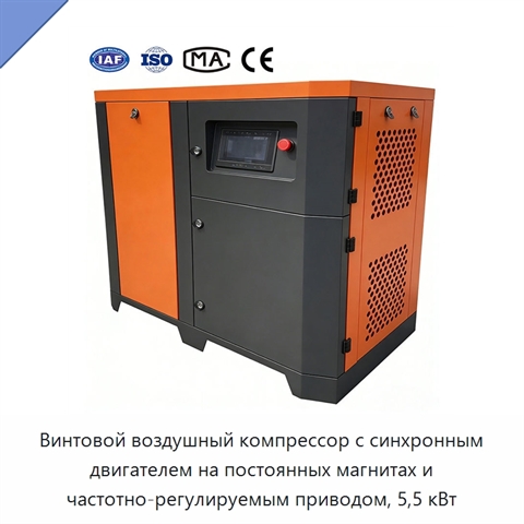 Винтовой воздушный компрессор с синхронным двигателем на постоянных магнитах и частотно-регулируемым приводом, 5,5 кВт