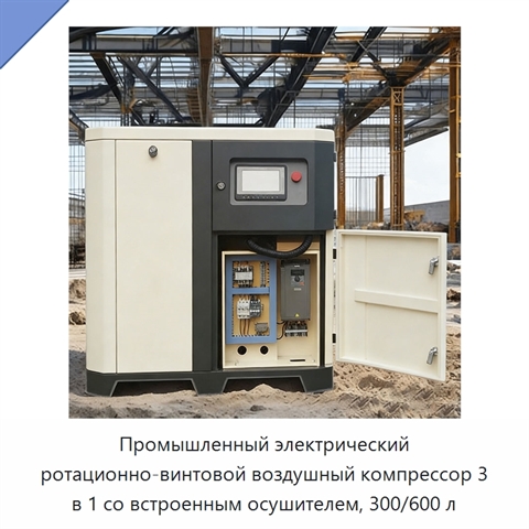 Промышленный электрический ротационно-винтовой воздушный компрессор 3 в 1 со встроенным осушителем, 300/600 л