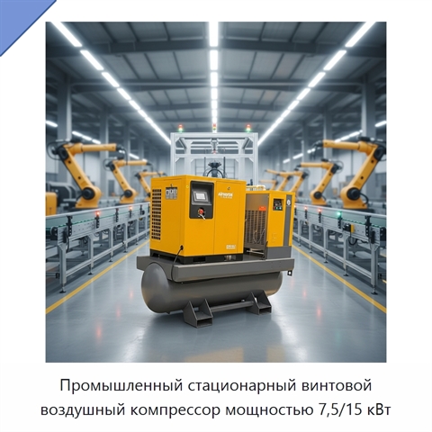 Промышленный стационарный винтовой воздушный компрессор мощностью 7,5/15 кВт