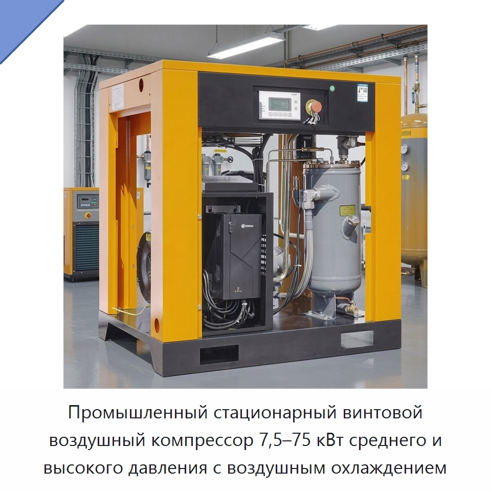 Промышленный стационарный винтовой воздушный компрессор 7,5–75 кВт среднего и высокого давления с воздушным охлаждением — Промышленные компрессоры