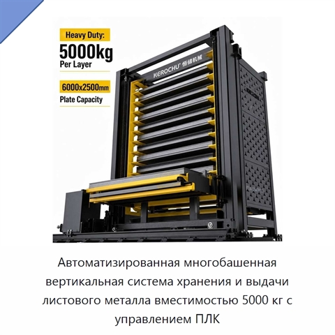 Автоматизированная многобашенная вертикальная система хранения и выдачи листового металла вместимостью 5000 кг с управлением ПЛК
