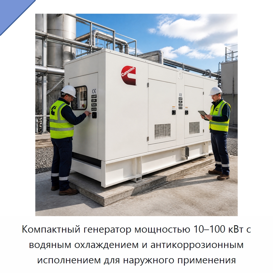 Компактный генератор мощностью 10–100 кВт с водяным охлаждением и антикоррозионным исполнением для наружного применения — Дизельные генераторы