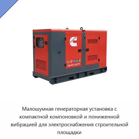 Малошумная генераторная установка с компактной компоновкой и пониженной вибрацией для электроснабжения строительной площадки