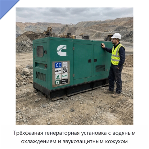 Трёхфазная генераторная установка с водяным охлаждением и звукозащитным кожухом