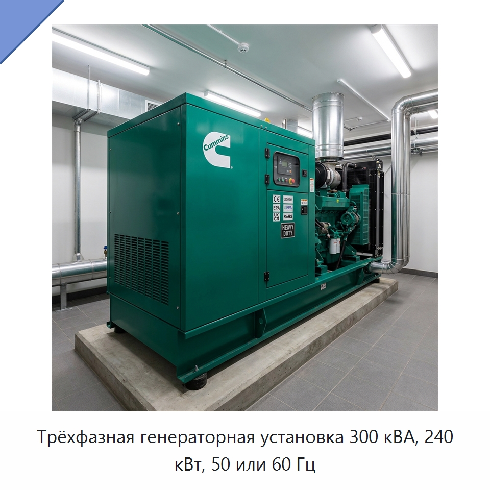 Трёхфазная генераторная установка 300 кВА, 240 кВт, 50 или 60 Гц — Дизельные генераторы