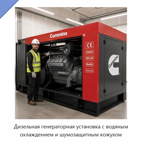 Дизельная генераторная установка с водяным охлаждением и шумозащитным кожухом