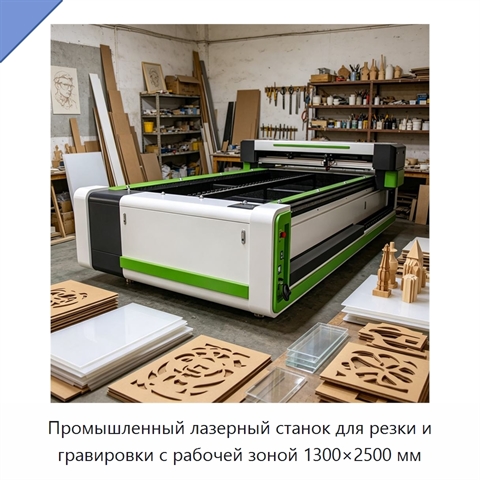 Промышленный лазерный станок для резки и гравировки с рабочей зоной 1300×2500 мм