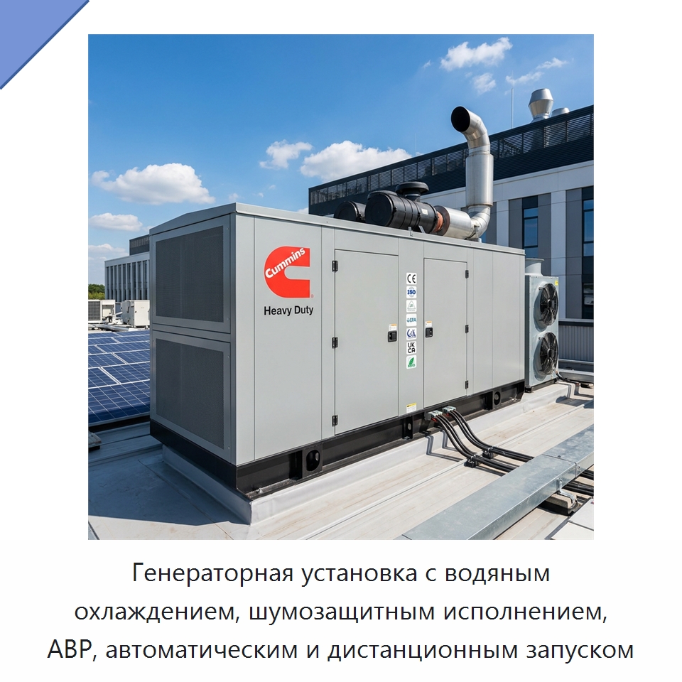 Генераторная установка с водяным охлаждением, шумозащитным исполнением, АВР, автоматическим и дистанционным запуском — Генерация электроэнергии