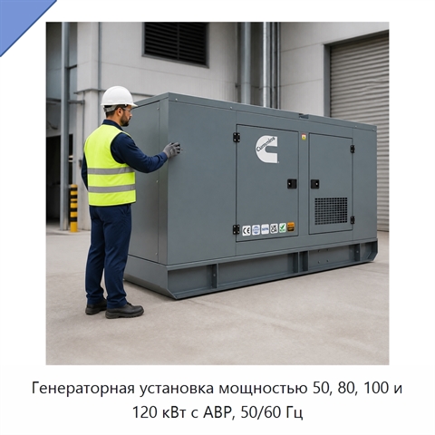 Генераторная установка мощностью 50, 80, 100 и 120 кВт с АВР, 50/60 Гц