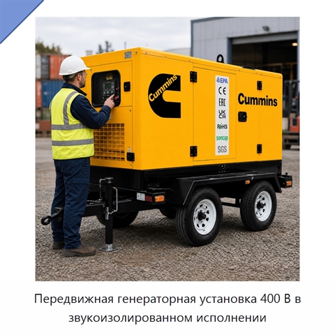 Передвижная генераторная установка 400 В в звукоизолированном исполнении