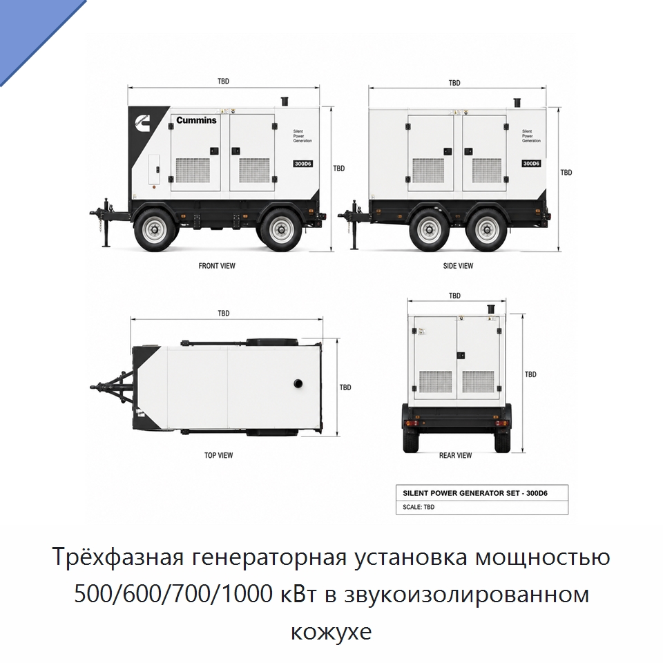 Трёхфазная генераторная установка мощностью 500/600/700/1000 кВт в звукоизолированном кожухе — Генерация электроэнергии