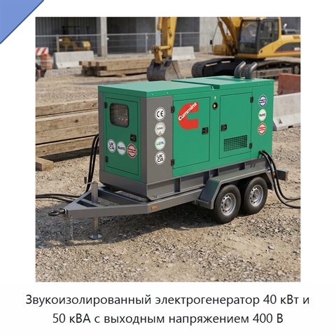 Звукоизолированный электрогенератор 40 кВт и 50 кВА с выходным напряжением 400 В