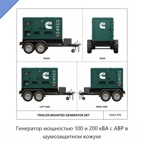 Генератор мощностью 100 и 200 кВА с АВР в шумозащитном кожухе