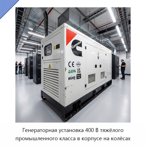 Генераторная установка 400 В тяжёлого промышленного класса в корпусе на колёсах
