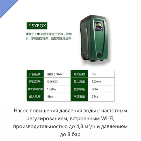 Насос повышения давления воды с частотным регулированием, встроенным Wi‑Fi, производительностью до 4,8 м³/ч и давлением до 8 бар