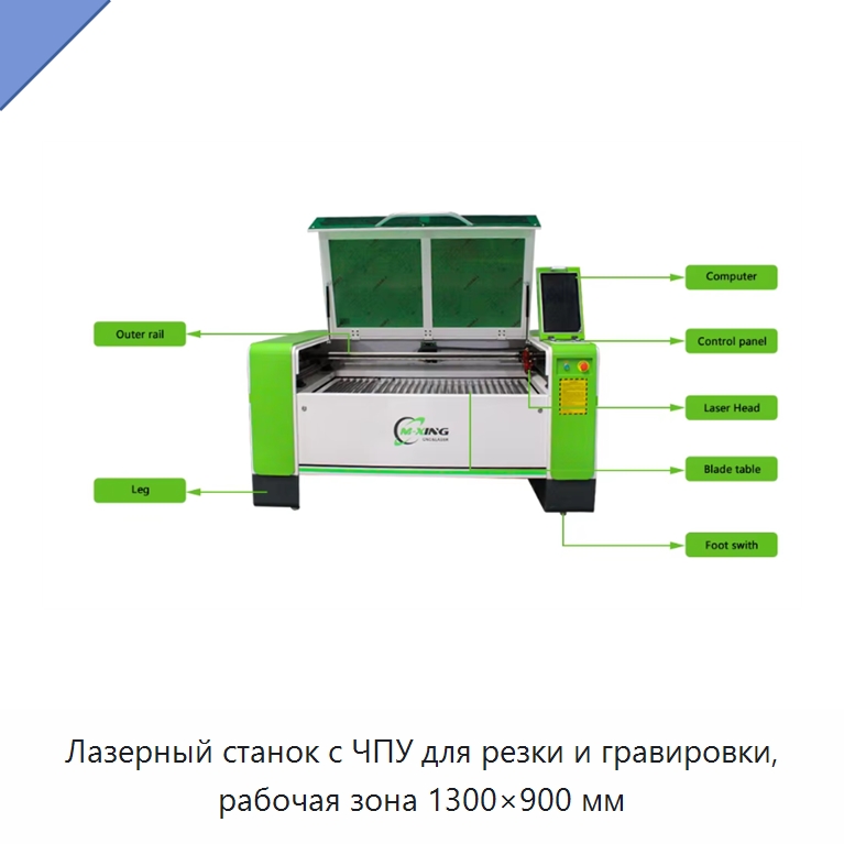 Лазерный станок с ЧПУ для резки и гравировки, рабочая зона 1300×900 мм — Станки лазерной резки