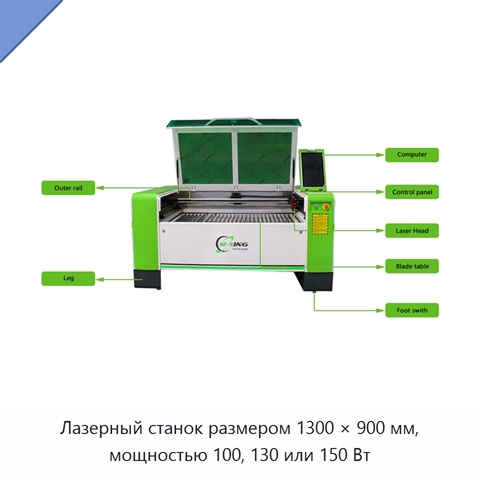Лазерный станок размером 1300 × 900 мм, мощностью 100, 130 или 150 Вт