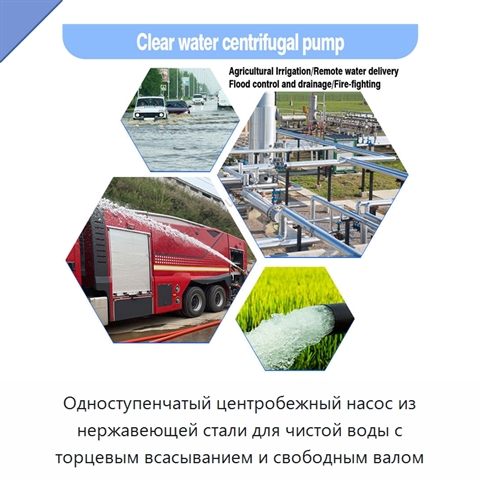 Одноступенчатый центробежный насос из нержавеющей стали для чистой воды с торцевым всасыванием и свободным валом