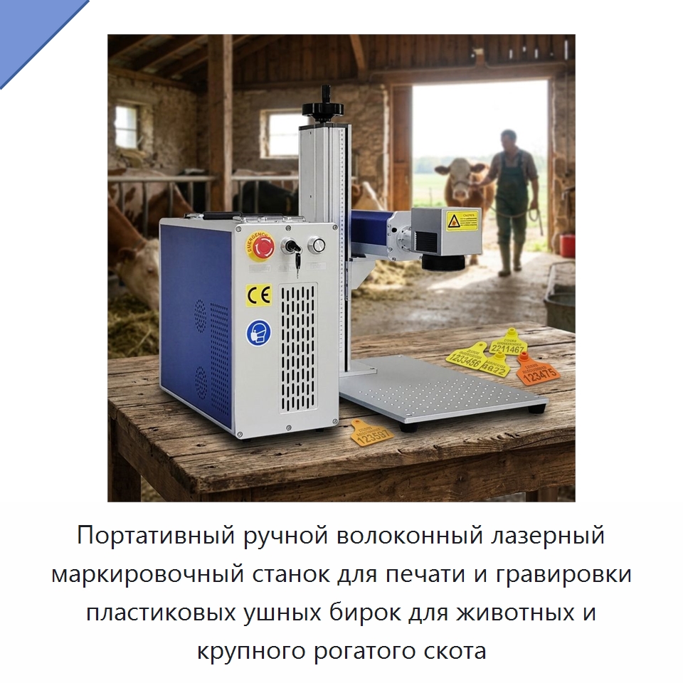 Портативный ручной волоконный лазерный маркировочный станок для печати и гравировки пластиковых ушных бирок для животных и крупного рогатого скота — Лазерные маркировочные станки