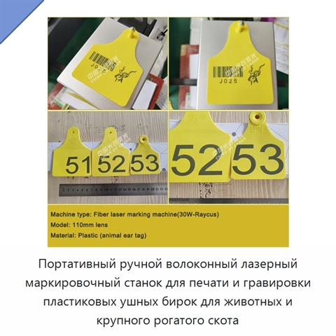 Портативный ручной волоконный лазерный маркировочный станок для печати и гравировки пластиковых ушных бирок для животных и крупного рогатого скота