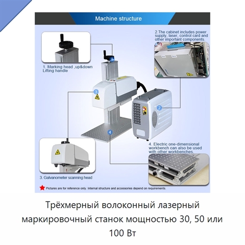 Трёхмерный волоконный лазерный маркировочный станок мощностью 30, 50 или 100 Вт