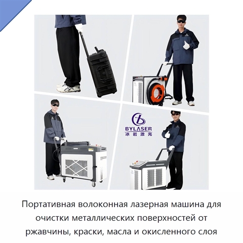 Портативная волоконная лазерная машина для очистки металлических поверхностей от ржавчины, краски, масла и окисленного слоя