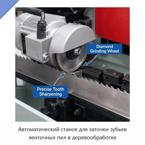 Автоматический станок для заточки зубьев ленточных пил в деревообработке