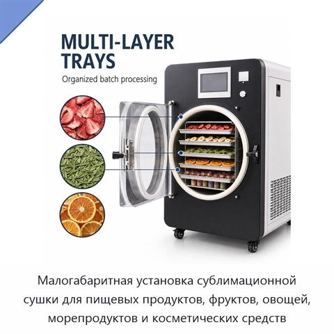 Малогабаритная установка сублимационной сушки для пищевых продуктов, фруктов, овощей, морепродуктов и косметических средств
