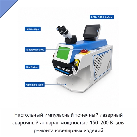 Настольный импульсный точечный лазерный сварочный аппарат мощностью 150–200 Вт для ремонта ювелирных изделий