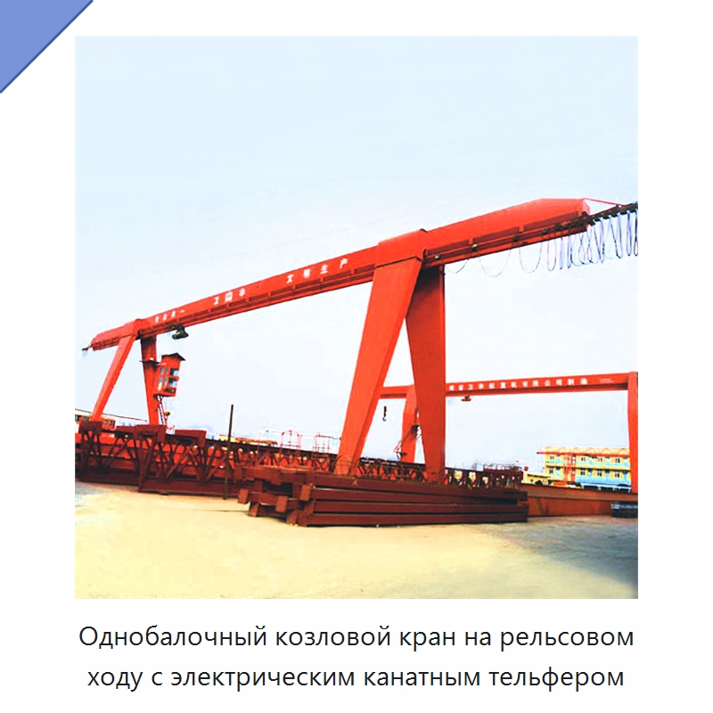 Однобалочный козловой кран на рельсовом ходу с электрическим канатным тельфером — Краны