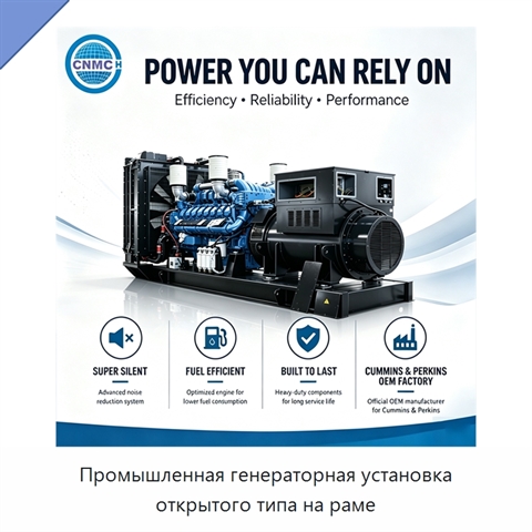 Промышленная генераторная установка открытого типа на раме
