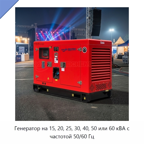 Генератор на 15, 20, 25, 30, 40, 50 или 60 кВА с частотой 50/60 Гц