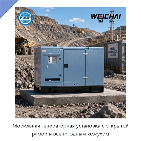 Мобильная генераторная установка с открытой рамой и всепогодным кожухом
