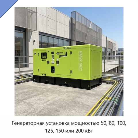 Генераторная установка мощностью 50, 80, 100, 125, 150 или 200 кВт