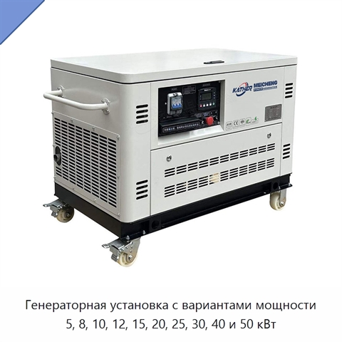 Генераторная установка с вариантами мощности 5, 8, 10, 12, 15, 20, 25, 30, 40 и 50 кВт
