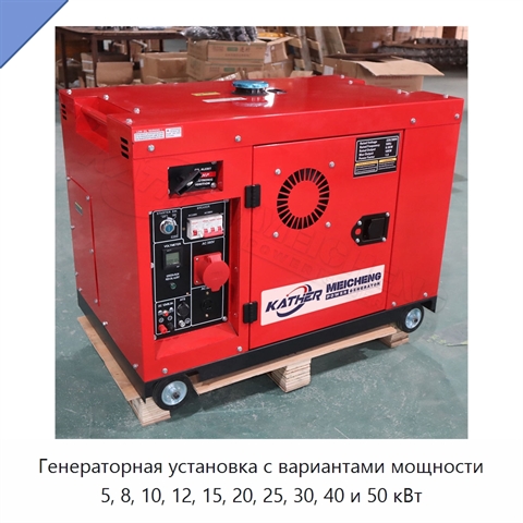 Генераторная установка с вариантами мощности 5, 8, 10, 12, 15, 20, 25, 30, 40 и 50 кВт