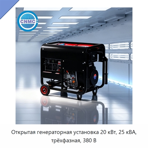 Открытая генераторная установка 20 кВт, 25 кВА, трёхфазная, 380 В