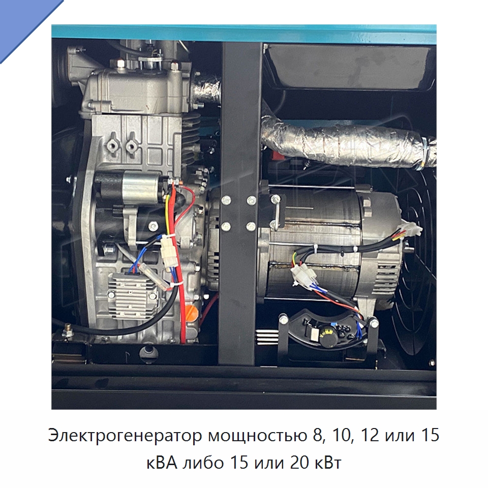 Электрогенератор мощностью 8, 10, 12 или 15 кВА либо 15 или 20 кВт