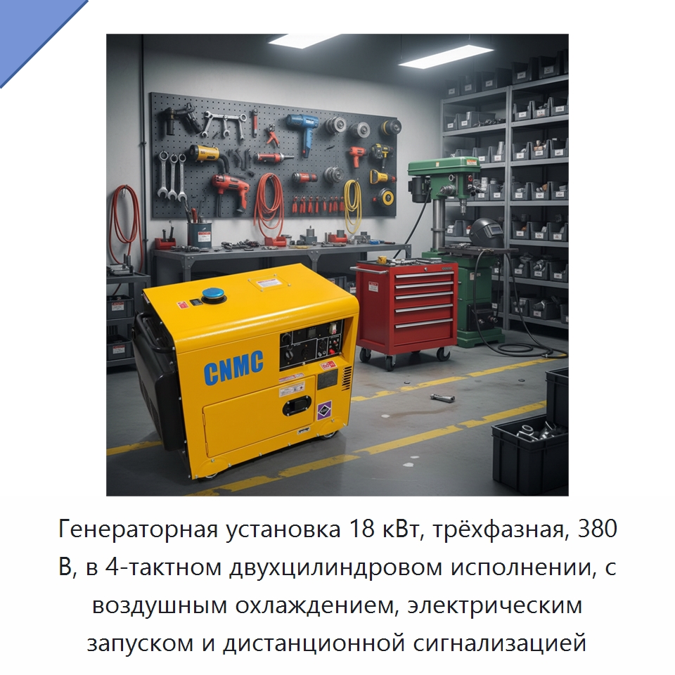 Генераторная установка 18 кВт, трёхфазная, 380 В, в 4-тактном двухцилиндровом исполнении, с воздушным охлаждением, электрическим запуском и дистанционной сигнализацией — Дизельные генераторы