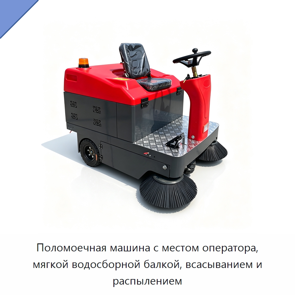 Поломоечная машина с местом оператора, мягкой водосборной балкой, всасыванием и распылением — Коммунальная техника