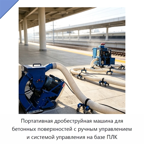 Портативная дробеструйная машина для бетонных поверхностей с ручным управлением и системой управления на базе ПЛК
